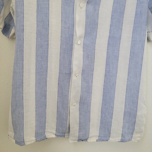 Baird McNutt Murano Slim Fit Nautical Stripe Blue Sz Large 100% Linen Button Up - Picture 4 of 10